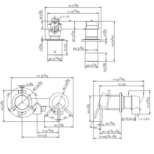 رویه حمام توکار اهرمی جاستایم مدل الگانت با دایورتور کروم کد 6771-XG-70