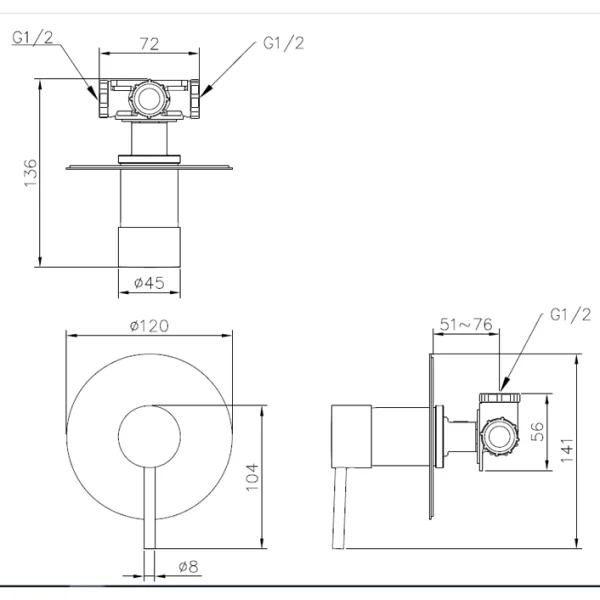 رویه حمام توکار تک حالته جاستایم مدل استیل کد 6770-XF-79S1