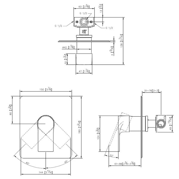 رویه حمام توکار جاستایم مدل آرک بدون دایورتور کد 7790-XF-79