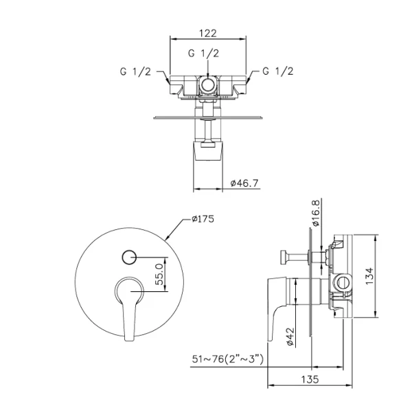 رویه مخلوط شیر حمام توکار جاستایم مدل نیچر با دایورتور کد 6927-HM-81