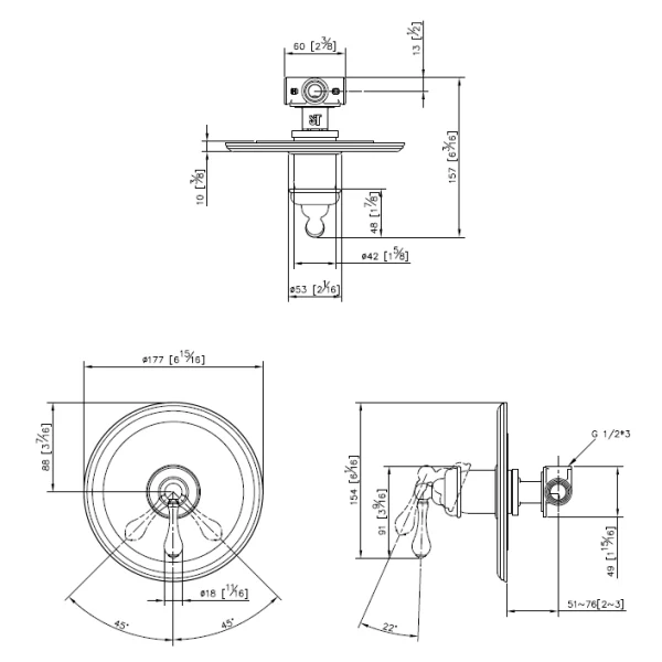 رویه حمام توکار جاستایم مدل کلاسیک تک حالته بدون دایورتور کد 6703-XF-79