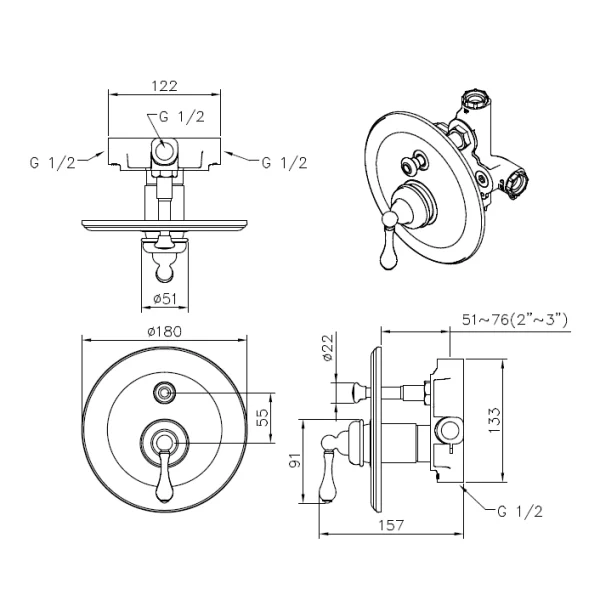 رویه حمام توکار جاستایم مدل کلاسیک کد 6703-XW-79