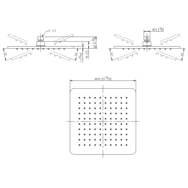 سردوش مربع جاستایم 25 سانتی استیل مات کد 6917-A2-80