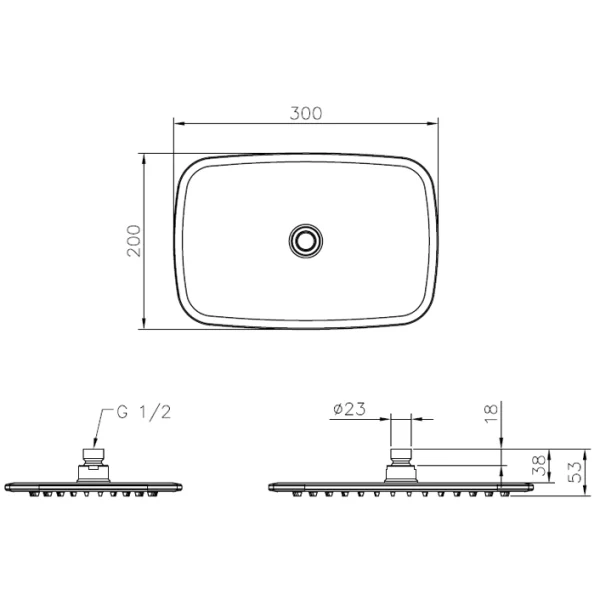 سردوش مستطیل جاستایم مدل پن2 استیل براق کد 6779-AC-80