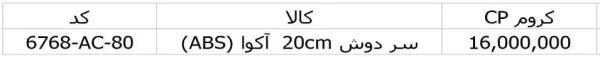 قیمت سردوش جاستایم 20 سانتی آکوا(ABS) کد 6768-AC-80CP کروم