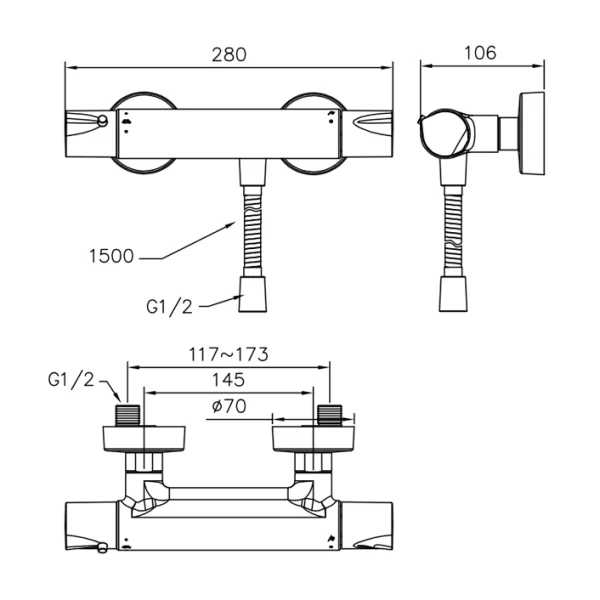 شیر توالت ترموستاتیک همراه با شلنگ جاستایم مدل چپتر کد 6926-T3-85