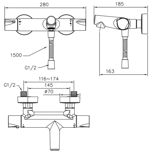 شیر حمام ترموستاتیک جاستایم مدل چپتر کد 6926-T4-85