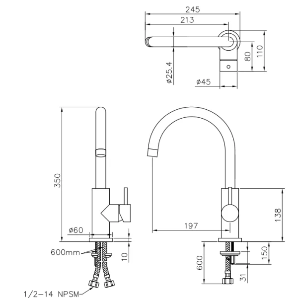 شیر ظرفشویی جاستایم مدل الگانت عصایی بدون شات کد 6771-97-80